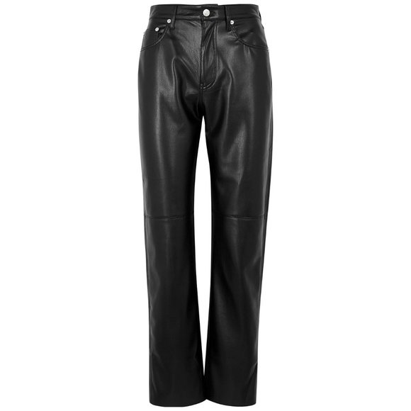 Nanushka Vinni Vegan Faux Leather Crop Straight Leg Trouser Pants - Picture 5 of 8